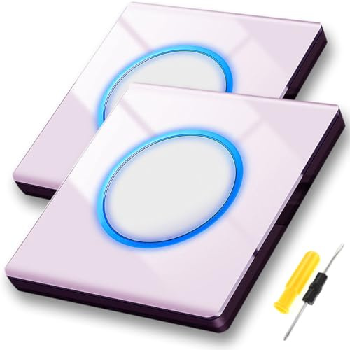 Acmerota White Circle Push Button Light Switch - 1 Gang 2 Way Single ON/Off with Glass Panel, 10A and LED Indicator, Pack of 2