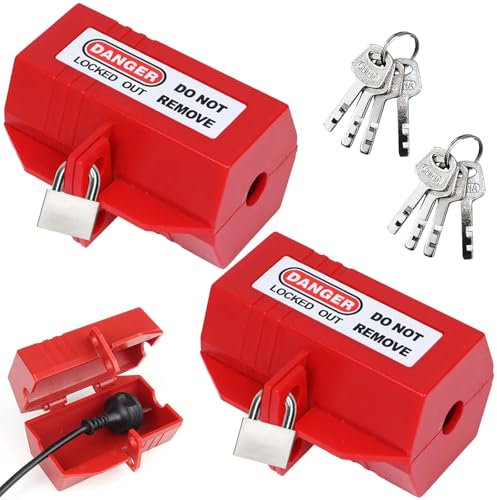 2 pezzi spina di alimentazione, scatola di protezione, serratura per lavatrice con serratura e chiave, spina di alimentazione, scatola di protezione con serratura, spina cassaforte, serratura per