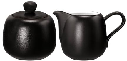 Seltmann Weiden Liberty Velvet Black Ensemble pot à lait et sucre de 280 ml et sucrier de 290 ml, vaisselle de service finition mate, passe au lave-vaisselle et au micro-ondes, porcelaine, noir
