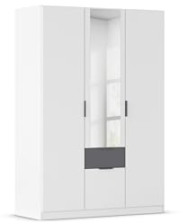 Rauch Möbel Glasgow, Kleiderschrank, Farbe Weiß/Grau metallic, Breite 136cm | Schrank, 3-türig, Spiegel, 2 Schubladen, für Schlafzimmer, Kinderzimmer, Babyzimmer, Garderobe, Flur