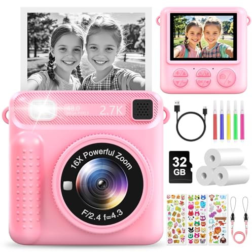 LUVTOY Camara Fotos Infantil Instantanea, 2,4 Pulgada Cámara Instantánea Niños con Tarjeta de 32 GB y Papel de Impresión,1080P Cámara de Fotos Infantil Regalos de Juguete para Niños de 3 a 12 Años