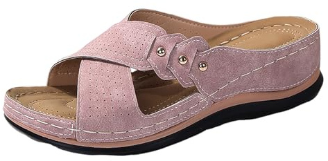 Allbestop Sandales Femme,Sandales Évasées Respirantes à Talon Épais Fish Mouth pour Femmes Semelles Épaisses Compensées Chaussons Orthopédiques Femme Mules en Cuir Nu Pieds Chaussures(Rose,38)