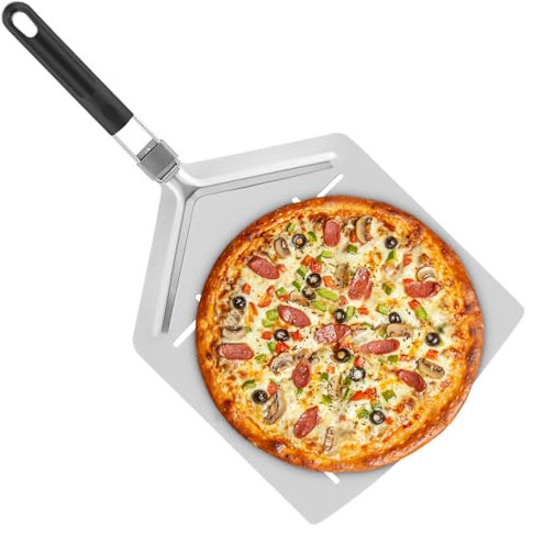 Pala per pizza in alluminio perforato da 33 cm, con manico pieghevole, antiruggine, per cuochi casalinghi e appassionati di cibo