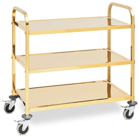 Chariot de service roulant en acier inoxydable desserte vaisselle cuisine restaurant cantine restauration (240 kg max., 3 plateaux de 89,5 x 49,5 cm, espacés 270 mm) 14_0005028