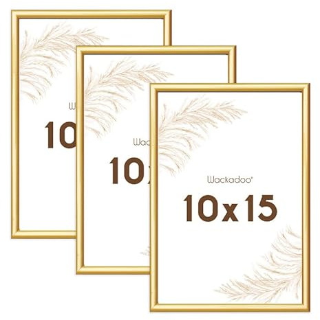 Wackadoo Bilderrahmen 10x15 Gold 3er Set Fotowand Fotorahmen aus leichtem Kunststoff mit Glas Picture frame Poster