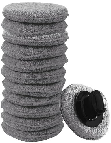12 Pcs Car Wax Applicator Pads, Polish Applicator Pad, with 1 Handle, 5in Gray Round Pockets for Car Waxing, Polishing, and Multi-Surface Maintenance, Scratch-Free Application