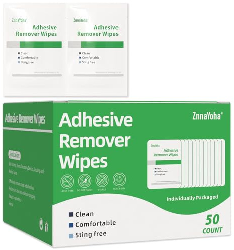 ZnnaYoha 50PCS Adhesive Remover Wipes, 4”x6” Medical Skin Adhesive Remover, Sting Free Adhesive Tape Remover Pads for Sensitive Skin,Ostomy, Bandage, Tape and Dressings