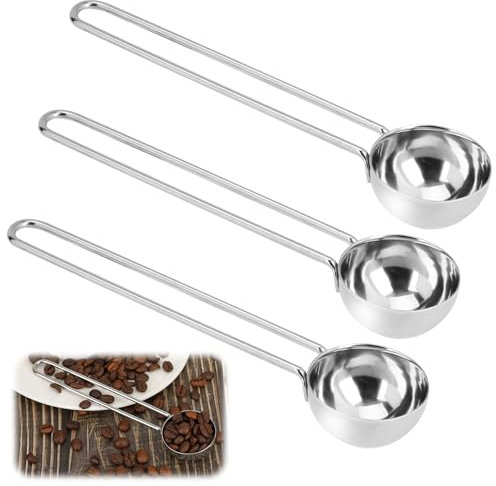 3 Stück Edelstahl Dosierlöffel Kaffeelöffel Wiederverwendbar Kaffeelöffel Portionierer 15 ml Kaffeemaßlöffel mit Langem Griff Silber Messlöffel Schaufeln Für Tee, Kaffee, Cappuccino, Kakao