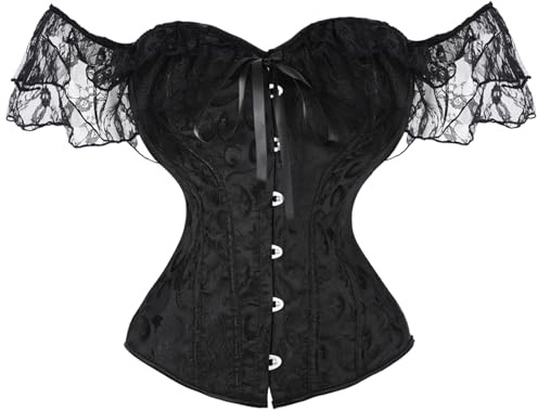 OPLERT Corset haut à manches en dentelle pour femmes, corset sculptant vintage à motif floral, bustier corset couvrant entièrement la poitrine