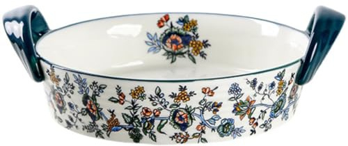 JTBDWOSK Kleine Ofenformen Keramik Backformen, Rund Mit Griffen Auflaufform Lasagne Porzellan Bunt Keramische Grillschale Matt Glasierte Suppenschalen,Blau