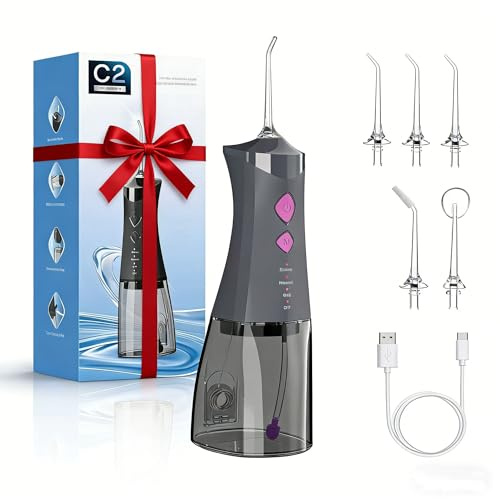 Flosser dentale senza fili per denti, 350 ml, irrigatore orale portatile con 4 modalità di irrigatore orale portatile, con 4 punte a getto, ricaricabile, irrigatore orale IPX7, impermeabile, per casa