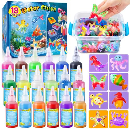 UNGLINGAK Magic Water Elf aquatique magique pour enfants, 18 flacons de gel coloré, gel d'eau pour créer des animaux aquatiques, kit de bricolage créatif pour filles et garçons, cadeau d'anniversaire