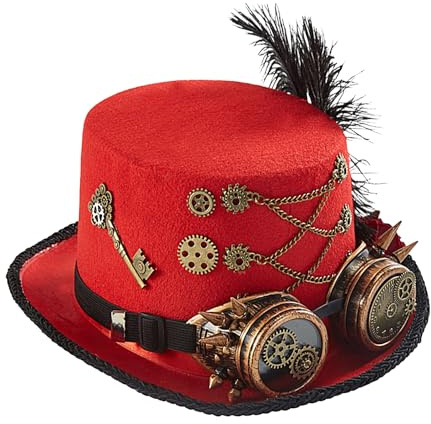 Steampunk-hatt, cylinderhatt med glasögon | Justerbar huvudbonad tillbehör för män kvinnor vuxna tonåringar