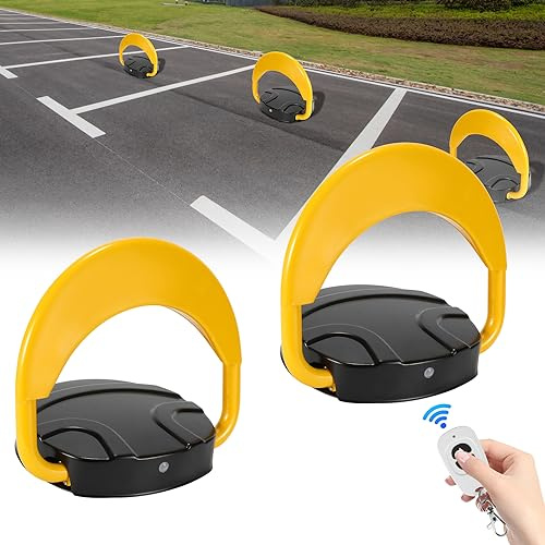 Ansobea 2x Parkplatzsperre mit 4 Fernbedienung Klappbare Parkschranke Mit 4 Schlüsseln geliefert Parkpfosten automatische Klappbar 180° IReichweite der 20m Parkplatzsperre Elektrisch IP67
