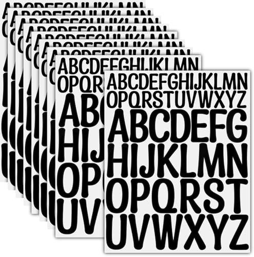 NISENTIA Buchstaben Aufkleber, 624 Stück/12 Blatt Selbstklebende Buchstaben Vinyl Sticker, Buchstaben zum Aufkleben, Klebebuchstaben Wetterfest für Postfach,Schilder,Adressnummer,DIY (Schwarz)