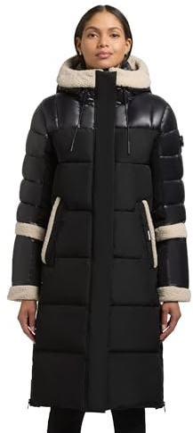 khujo damer lång vinterrock varm parkas med plyschelement, inre midjeband, ryggsäckshållare och magnetisk täcklist Desna2 XS-XXL, svart, M