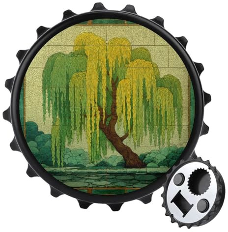 Willow Tree - Abridor de botellas con forma de azulejo cuadrado, imanes para nevera, bebidas, cerveza, abridor magnético para nevera, cocina, oficina