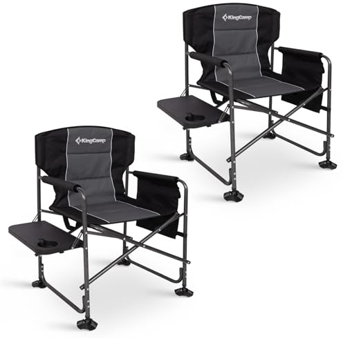 KingCamp Regiestuhl Klappbar bis 200kg, Seitentisch & Seitentasche, 2er Set | Campingstuhl Faltbar mit Gepolsterten Armlehnen, Robuster Angelstuhl für Camping, Angeln, Garten, Strand, Picknick