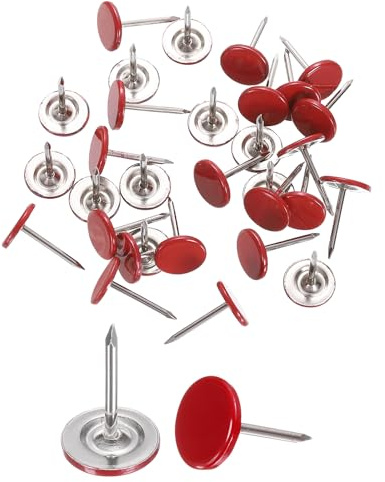 QUARKZMAN 30 Stück Reißnägel 11mm x 17mm Runder Flacher Kopf Dekorative Stecknadeln Polsternägel Für Korktafel Büro Wanddekoration Rot