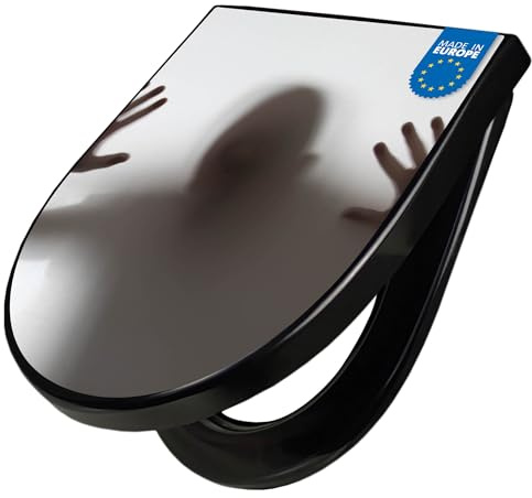 banjado WC Sitz mit Absenkautomatik D Form - Toilettendeckel mit Absenkautomatik D Form - Klodeckel Softclose - stabile Klobrille - Toilettensitz Schwarz - Motiv Schattenspiel