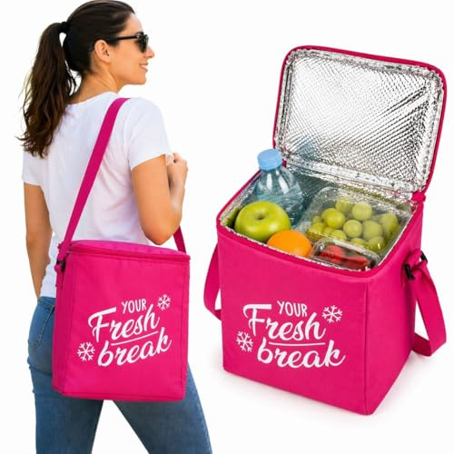 Borsa Termica 15 Litri con Tracolla Regolabile, Chiusura con Zip, 28x32x17 cm, Colore Casuale