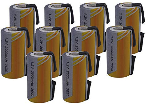 10 X Batteria Pila SC 2000mAh 2.0Ah Ni-Cd 1,2V con lamelle a saldare per pacchi batterie trapani torce allarmi