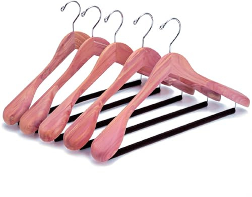 Amber Home 5 Pack Cedar Suit Hangers with Extra Wide Shoulder, Wooden Clothes Hangers for Coats & Jacket, Aromatic Natural Cedar Hangers with Non-Slip Velvet Pant Bar