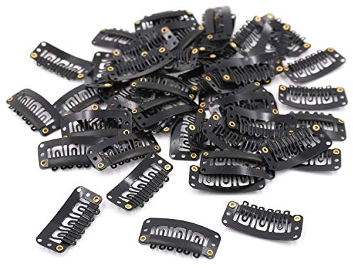 Honbay 50PCS 6-Teeth U-Shape Snap Clips for Hair Extensions - 3.3cm/1.3inch (Black)