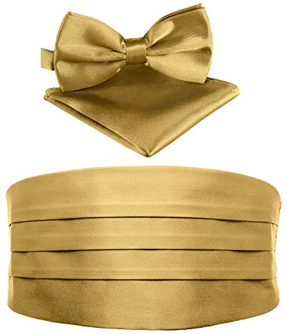 BomGuard Herren Kummerbund - Smoking 3er Set Schärpe Fliege Einstecktuch,luxusgold