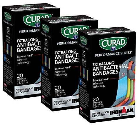 CURAD Performance Series Antibacterial Bandages, Extreme Hold Adhesive Technology, Extra Long Flexible Fabric Bandages for Cuts, Scrapes, & Burns, Assorted Colors, 0.75 x 4.75 inches, 20 Count