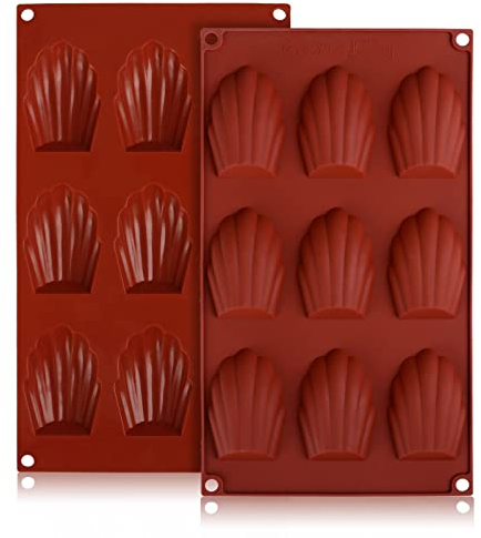LIHAO 2pz Stampi per Madeleines in Silicone, 9 Fori Madeleine Stampo da Forno Stampo Torta per Budino, Cioccolato