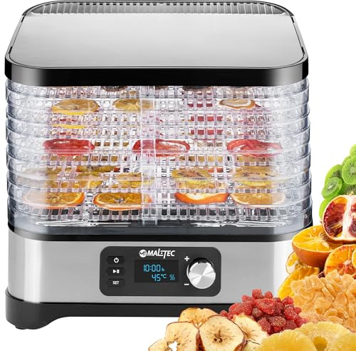 MalTec Dörautomat mit Timer Dörrgerät 450W Lufttrockner mit 5 Ebene für Lebensmittel Pilzen/Fleisch/Fisch/Früchte/Obs/Herbst/Kraüter