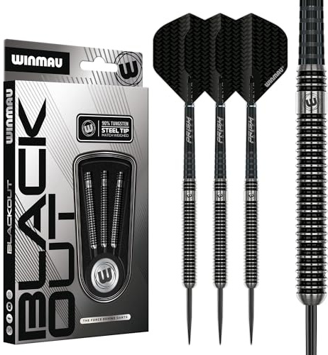 WINMAU Blackout 23 Gram Professionell Stålspets Volfram Dart Set med dartflygs och stjälkar