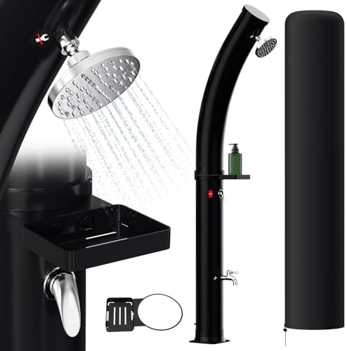 Ansobea soldusch, 40 liter, sol, trädgårdsdusch, inklusive skyddskåpa och golvelement, svängbart duschhuvud med 180°, integrerad fotdusch, max. 60 °C