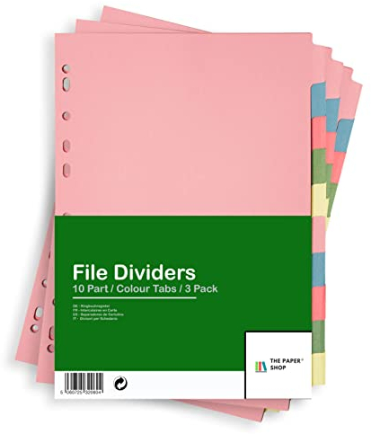 The Paper Shop Ordner-Register A4, 10-teilige Trennblätter für Ringbücher & Aktenordner, 3 Stück, mit Beschreibbaren Registern
