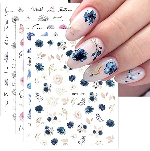 JMEOWIO Primavera Fiori Adesivi Unghie Nail Art 9 Fogli Stickers Unghie Autoadesivi Decorazioni Nail Art Disegni