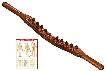 Amagogo Massage Gua Sha Tools Double Row 20 Beads Point with Acupressure Points Posters Chart Beauty Salon Household Use Beech Wood for Body Legs, Carbonized