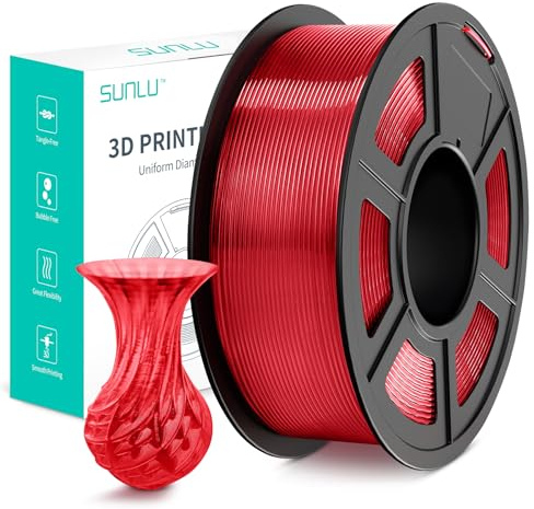 SUNLU PLA Plus 3D Drucker Filament, PLA+ Filament 1.75mm, robustes 3D Filament, kompatibel mit 3D FDM Druckern, Maßgenauigkeit +/- 0.02 mm, 1kg Spule (2.2 Pfund), PLA+ Transparent Rot