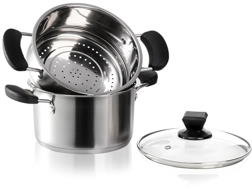 ZENFUN Olla de vapor de acero inoxidable de 1.8 cuartos con cesta, olla con tapa de vidrio, mini olla de vapor con asa, vaporizador de metal para verduras, guisos, pasta, salsa, uso individual