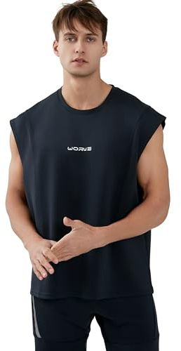 WORWE Camiseta sin Mangas para Hombre, Chaleco Tirante Entrenamiento, Gimnasio, Running, Peso, Crossfit,Verano Cuello Redondo,3D Logo,
