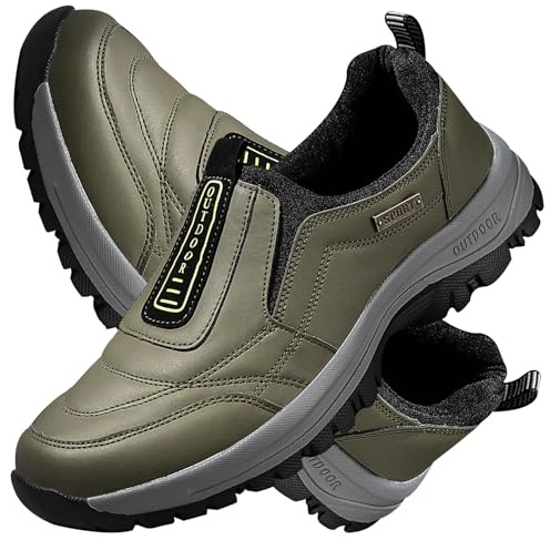 AZMAHT Sandali Larghi Comodi Impermeabili in Pelle Scarpe da Viaggio Ortopediche Traspiranti Pantofole da Uomo con Supporto per Arco Plantare,Verde,47/285mm