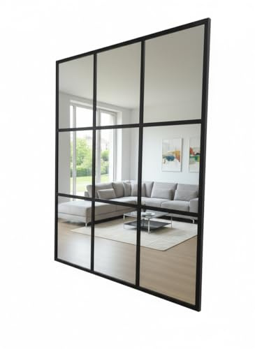 Espejo Ventana 120 x 100 cm Espejo Industrial, Aluminio Negro (Negro)