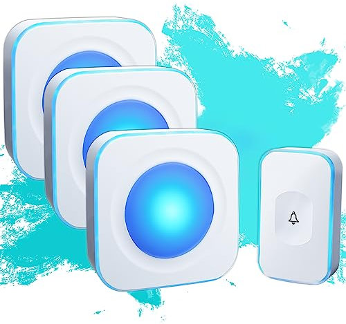 Wireless Doorbell 1200Ft Waterproof Door Bells for Home Plug in doorbell for Hearing Impaired Deaf Doorbell Flashing Light 36 Ringtones 4 Volume 1 Button & 3 Receivers White JSIEEM