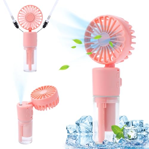 Portable Hand Fan with Water Mist Spray, 2000mAh USB Rechargeable Personal Handheld Misting Fan, 4 Speed Battery Powered Cooling silent Mini Fan for Office Outdoor Trip Travel Park Camping (Pink)