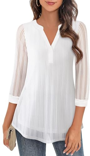 Flikity White Blouses for Women UK,Plus Size Professional Office Work Tunic Tops for Women UK Loose Fit 3/4 Sleeves Spring Fall Ladies Dressy Tops Business Attire Dress Shirts Stripe White 3XL