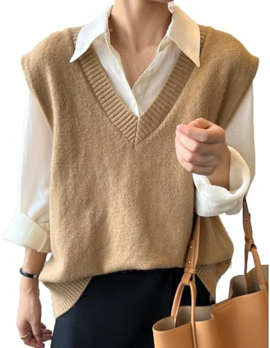 Maglione Senza Gilet Donna Scollo a V Pullover Maglioni Invernali Maniche Maglione Smanicato Invernale Elegante Maglia Gilet Smanicato Maglieria Donne Maglione Gilet Lana Merino Maglioni Lavorati