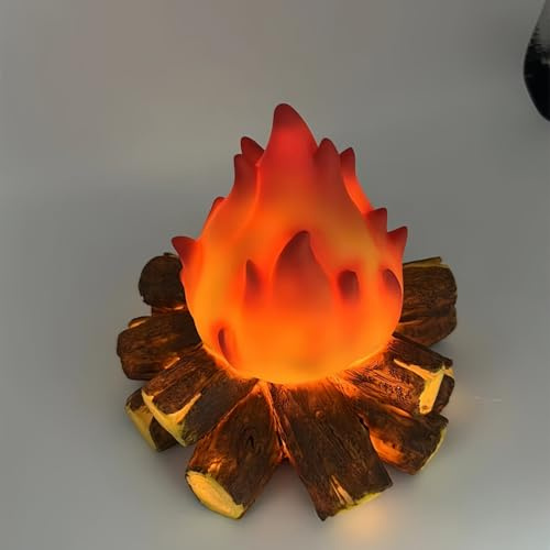 Small Cozy Fireplace Lantern Traditional Realistic Log Wood Burning Flame Effect Ligh LED Charcoal Style Table LampFor Indoor & Outdoor Use(4.8''X4.8''X4.9'')