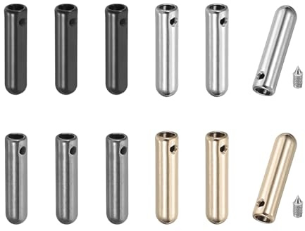 PATIKIL 12 st skosnöre spetsar med skruv, legering 25 mm cylindriska aglets skor spetssnören ändspets lock ersättning, Svart, silverton, mörkgrå, guldton, 25mm