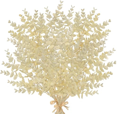 Briful 5er-Set Künstliche Herbstzweige – 37 cm Eukalyptus Kunstzweige Dekoblätter Cremeweiß für Herbstdeko, Tischdeko zu Erntedank, DIY-Blumengesteck