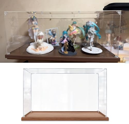 Acryl Vitrine Lange Acryl-Vitrine für Sammlerfiguren, Transparente Vitrine mit Holzsockel, Staubdichte Aufbewahrungsbox für Die Arbeitsplatte, Aufbewahrungsbehälter aus Kunststoff(20x15x25cm(8x6x10